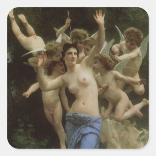 Das Wespennest von William Adolphe Bouguereau Quadratischer Aufkleber
