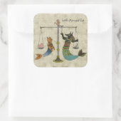 Das Wiegen der Heart Mermaid Cat Quadratischer Aufkleber (Tasche)