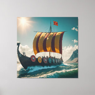 Das Wikinger-Langschiff schneidet durch die Wellen Leinwanddruck