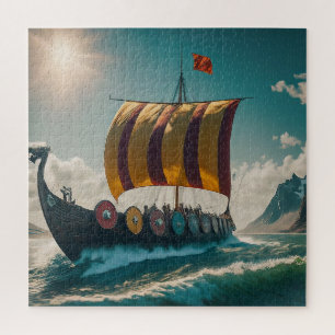 Das Wikinger-Langschiff schneidet durch die Wellen Puzzle