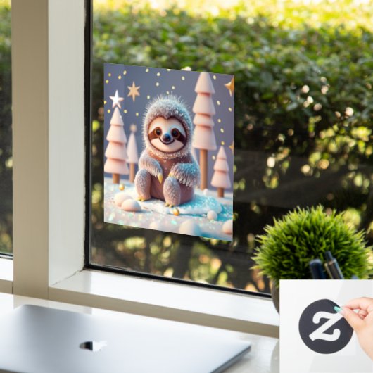 Das Winterwunderland von Snowy Sloth Fensteraufkleber (Büro)