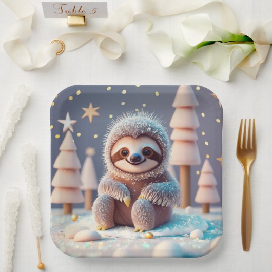 Das Winterwunderland von Snowy Sloth Pappteller (Hochzeit)
