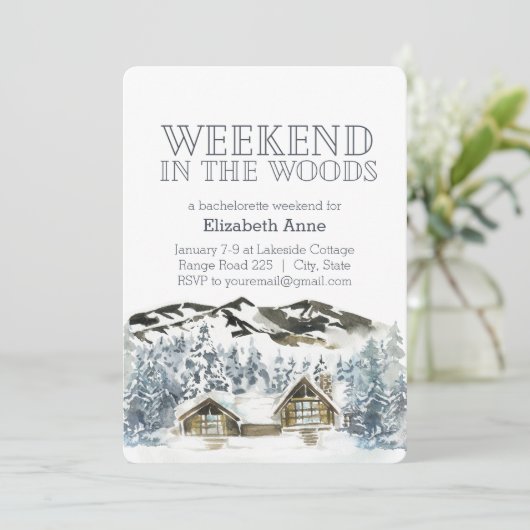 Das Wochenende im Wald | Winter-Party Einladung (Stehend Vorderseite)