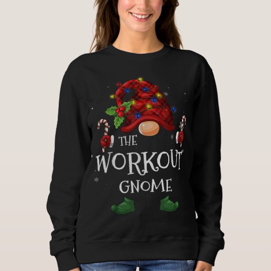 Das Workout Gnome Buffalo Karierte Weihnachtsbaum Sweatshirt (Vorderseite)