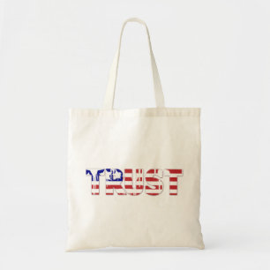 Das Wort "Trust" mit amerikanischer Flagge Tragetasche