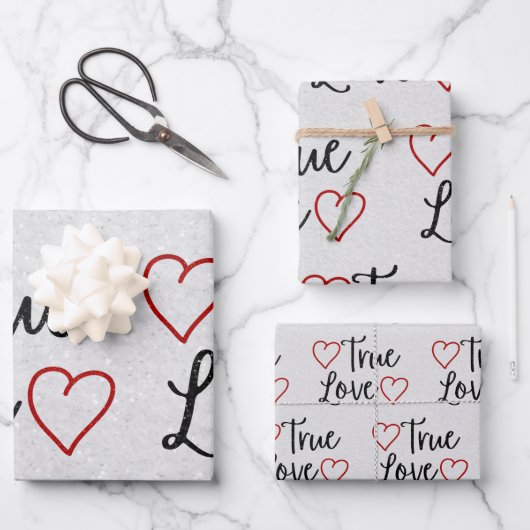 Das Wrapping Paper von True Love Black Glitzer Geschenkpapier Set (Vorderseite)