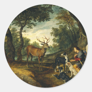 Das Wunder von Saint Hubert von Peter Paul Rubens Runder Aufkleber
