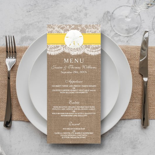 Das "Yellow Sand Dollar Wedding Menu" Menükarte