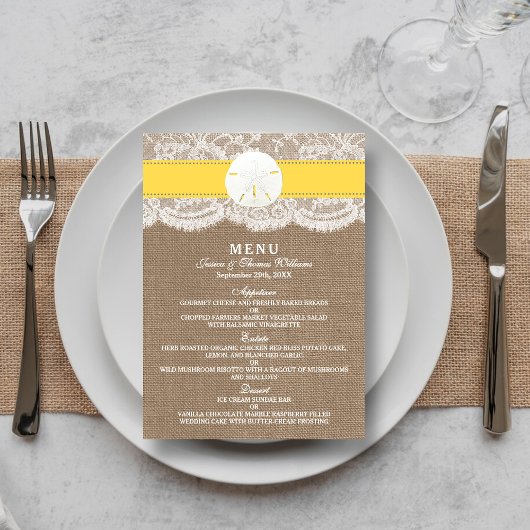 Das "Yellow Sand Dollar Wedding Menu" Menükarte