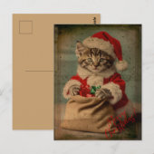 Das 'Yuletide Yawn' Dashing Kitten Weihnachten Postkarte (Vorne/Hinten)