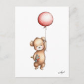 Das Zeichnen des Teddy-Bären mit rotem Ballon und Postkarte (Vorderseite)