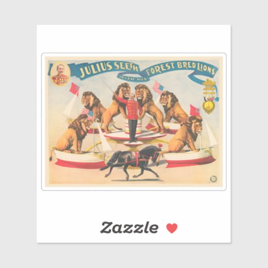 Das Zirkusposter Julius sieht mit seinen Löwen Aufkleber (Blatt)