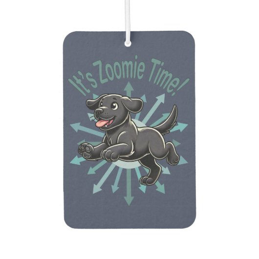 Das Zoomie Time Black Lab Autolufterfrischer (Vorderseite)
