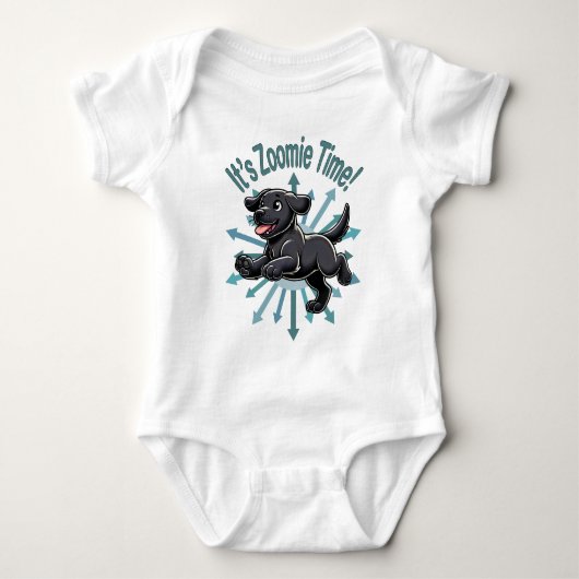 Das Zoomie Time Black Lab Baby Strampler (Vorderseite)