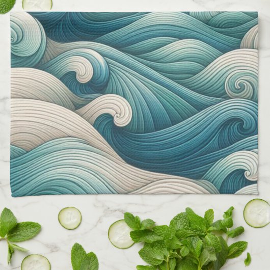 Das Zuhause Studio Ocean Wave Swirl Geschirrtuch (Gefaltet)