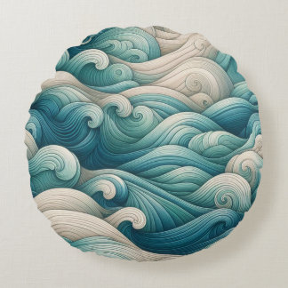 Das Zuhause Studio Ocean Wave Swirl Rundes Kissen