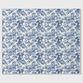 Daschund Dog Blue Toile Pattern Geschenkpapier (Flach)