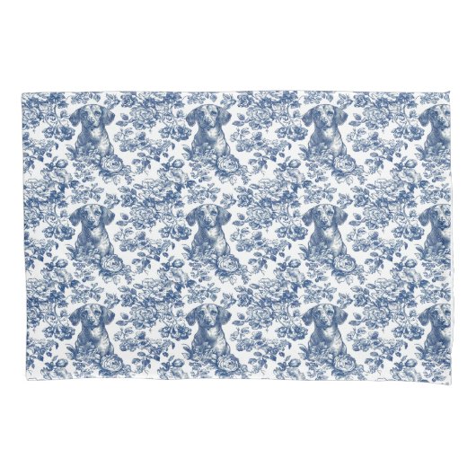 Daschund Dog Blue Toile Pattern Kissenbezug (Vorderseite)