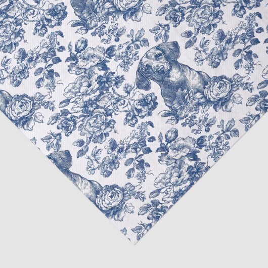 Daschund Dog Blue Toile Pattern Seidenpapier (Detail)