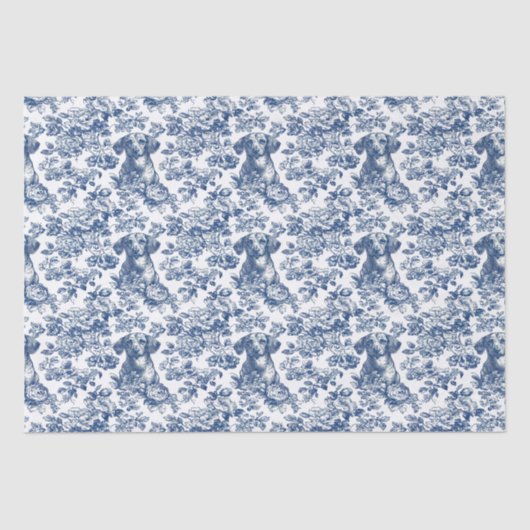 Daschund Dog Blue Toile Pattern Seidenpapier (Vorderseite)