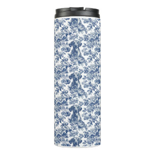 Daschund Dog Blue Toile Pattern Thermosbecher