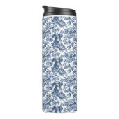 Daschund Dog Blue Toile Pattern Thermosbecher (Nach rechts gedreht)