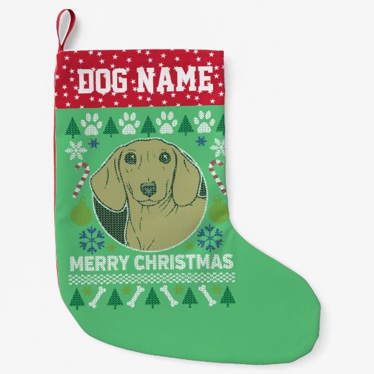 Daschund Dog Breed Ugly Christmas Sweater Kleiner Weihnachtsstrumpf (Vorderseite)