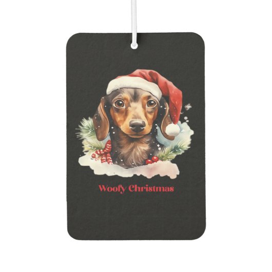 Daschund Dog Christmas Santa Hat Xmas Light Woofy Autolufterfrischer (Vorderseite)