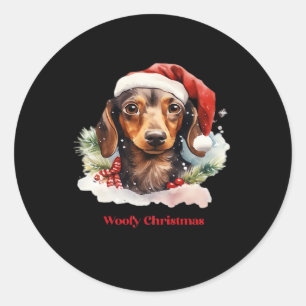 Daschund Dog Weihnachts-Weihnachtsmannmütze Xmas L Runder Aufkleber