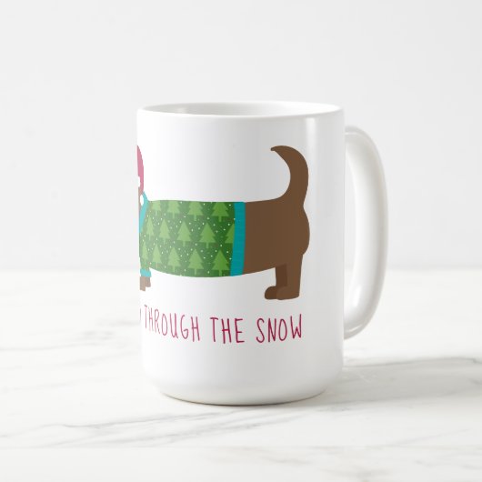 Daschund durch den Schnee-Cartoon Kaffeetasse (VorderseiteRechts)