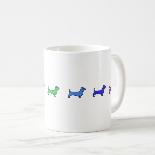 Daschund Regenbogen-Tasse Kaffeetasse (VorderseiteRechts)