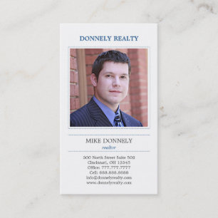 Dashed Border (Navy) Foto Business Card Visitenkarte
