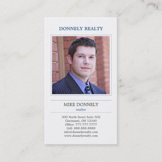 Dashed Border (Navy) Foto Business Card Visitenkarte (Vorderseite)