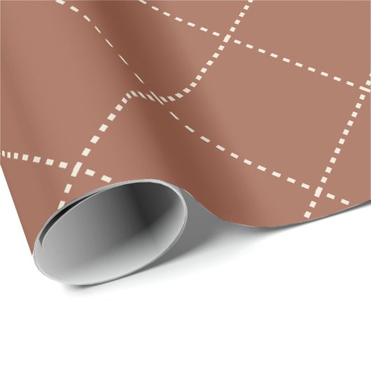 Dashed Diamond Grid Geometric Deep Rust Geschenkpapier (Rolleneckpunkt)