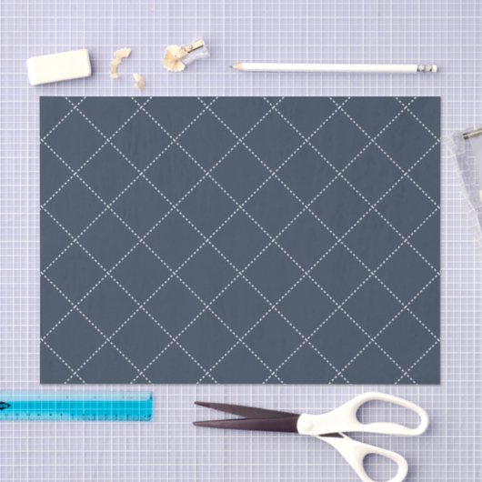 Dashed Diamond Grid Geometric Midnight Navy Seidenpapier (Handwerk)