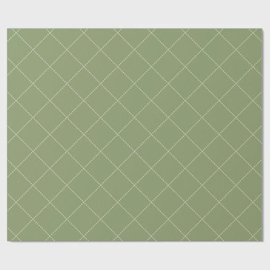 Dashed Diamond Grid Geometric Olive Green Geschenkpapier (Flach)