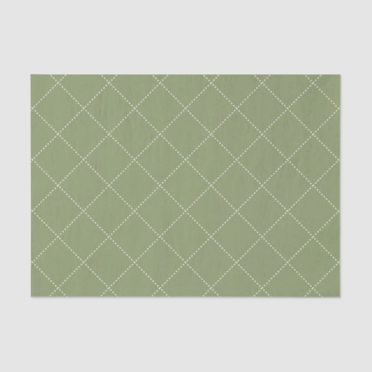 Dashed Diamond Grid Geometric Olive Green Seidenpapier (Vorderseite)