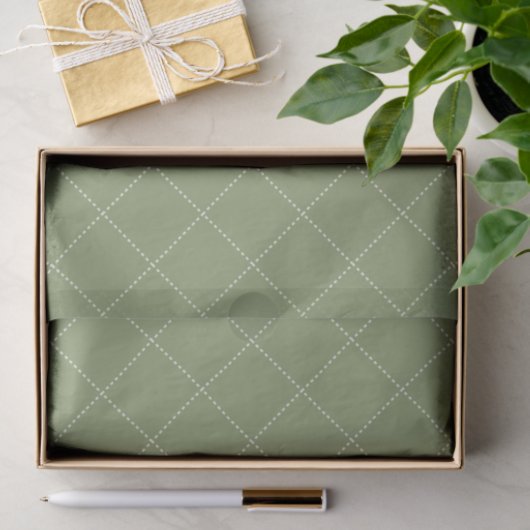 Dashed Diamond Grid Geometric Olive Green Seidenpapier (Geschenk)