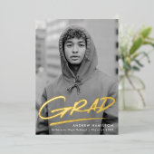 Dashed Grad Foto Graduation Party Gold Folieneinladung (Stehend vorne)