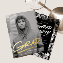 Dashed Grad Foto Graduation Party Gold