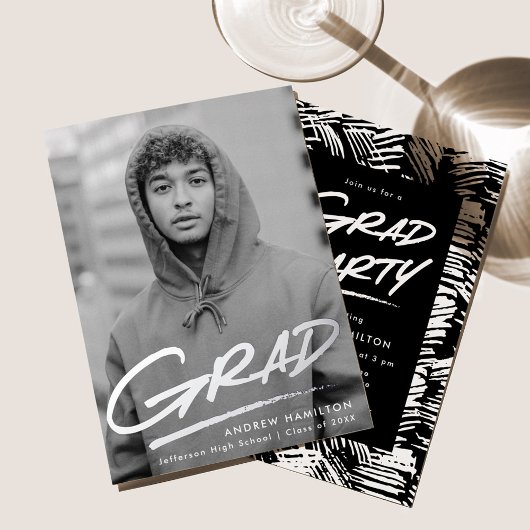 Dashed Grad Foto Graduation Party Silver Folieneinladung