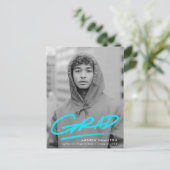 Dashed Grad Turquoise Foto Graduation Party Einladungspostkarte (Stehend Vorderseite)