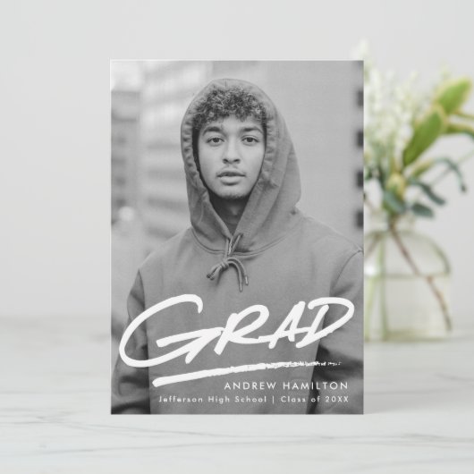 Dashed Modern Foto Abschluss Ankündigung (Stehend Vorderseite)