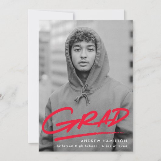 Dashed Modern Red Foto Abschluss Ankündigung (Vorderseite)