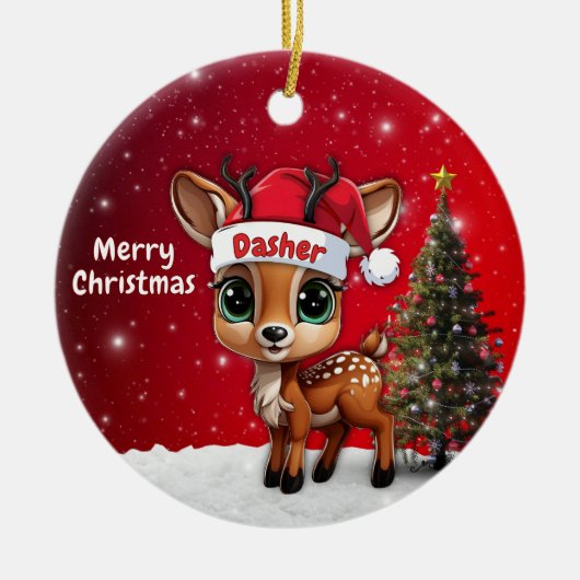 Dasher Baby Deer, Fawn, Doe, Reindeer🦌 🎄 Keramik Ornament (Vorne)