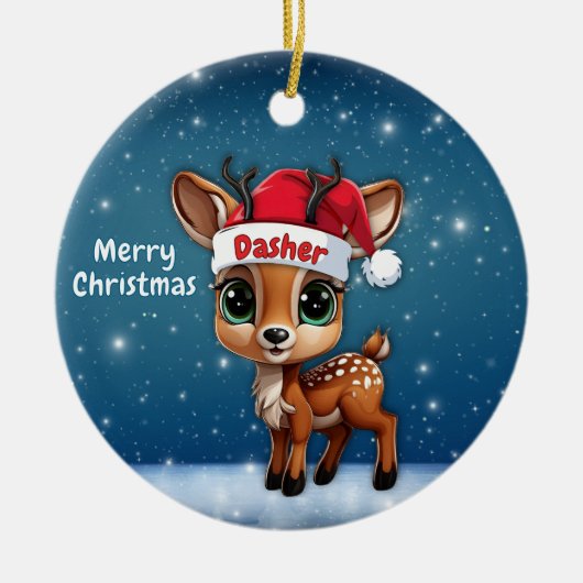 Dasher Baby Deer, Fawn, Doe, Reindeer🦌 🎄 Keramik Ornament (Vorne)