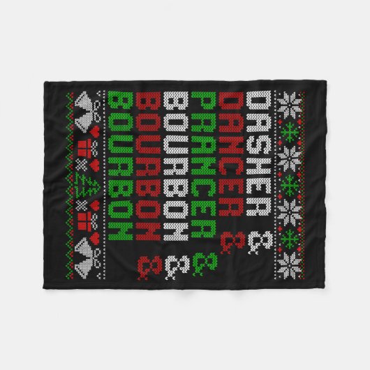 Dasher Dancer Prancer & Bourbon Xmas Holiday U Fleecedecke (Vorderseite (Horizontal))
