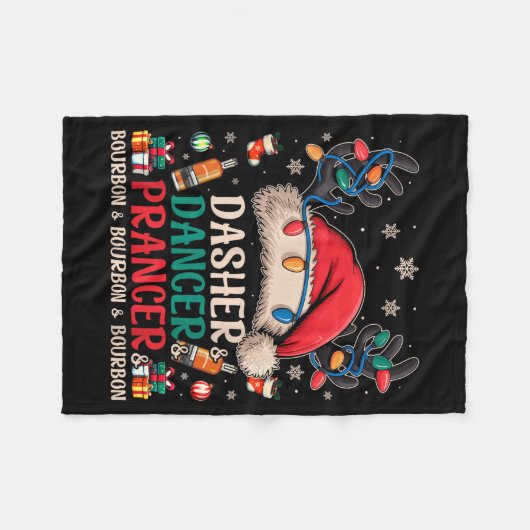 Dasher Dancer Prancer And Bourbon Funny Christmas Fleecedecke (Vorderseite (Horizontal))