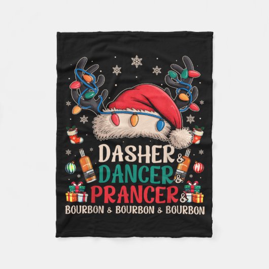 Dasher Dancer Prancer And Bourbon Funny Christmas Fleecedecke (Vorderseite)