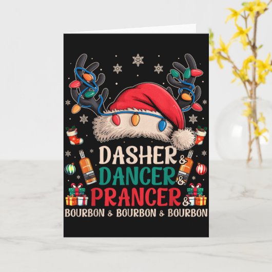 Dasher Dancer Prancer And Bourbon Funny Christmas Karte (Gelbe Blume)